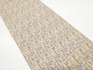 アンティーク　格子に壷・花模様織り出し全通袋帯(材料)